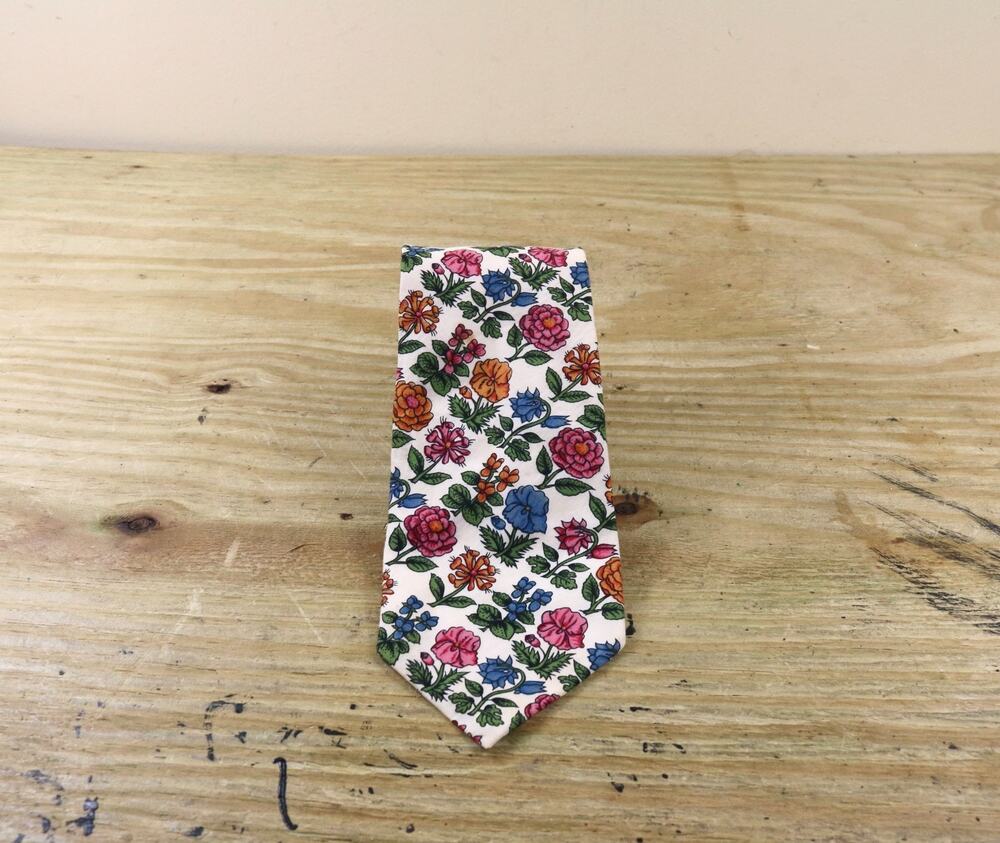 Vintage Liberty Of London Tie Pink Blue Orange Blossoms Floral Tana Lawn Print